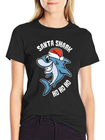 Santa Shark Ho Ho Ho Black T-Shirt