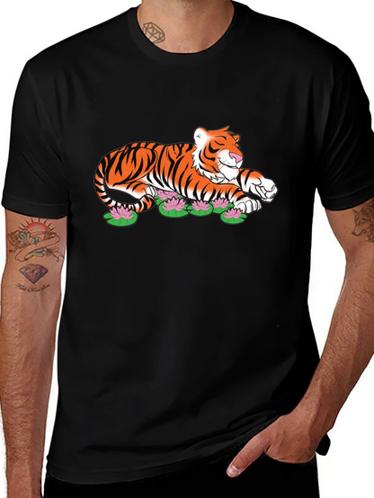 Tiger Lotus Graphic Black T-Shirt