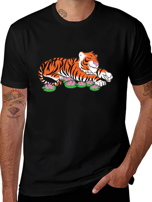 Tiger Lotus Graphic Black T-Shirt