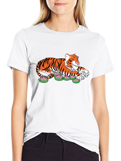 Tiger Lotus Graphic Black T-Shirt