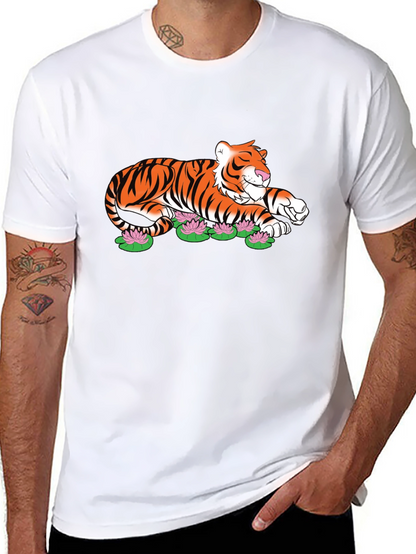 Tiger Lotus Graphic Black T-Shirt