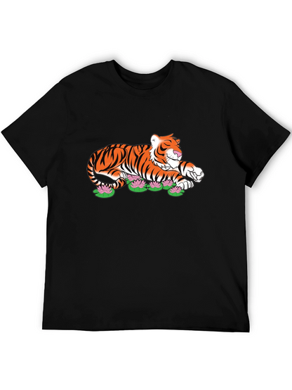 Tiger Lotus Graphic Black T-Shirt