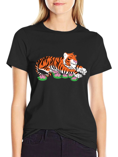 Tiger Lotus Graphic Black T-Shirt
