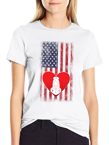 American Flag Nurse Heart T-Shirt