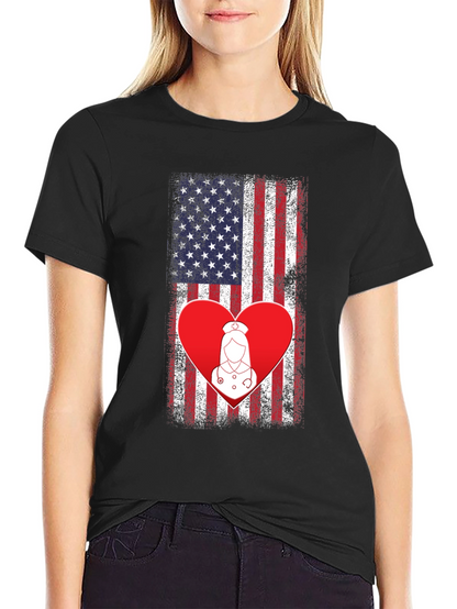 American Flag Nurse Heart T-Shirt