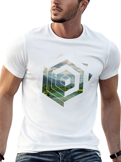 Optical Illusion Lake Graphic Black T-Shirt