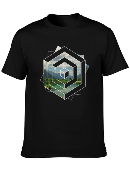 Optical Illusion Lake Graphic Black T-Shirt