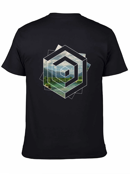 Optical Illusion Lake Graphic Black T-Shirt