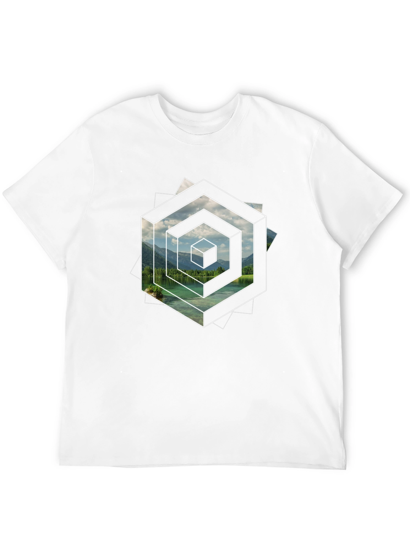Optical Illusion Lake Graphic Black T-Shirt