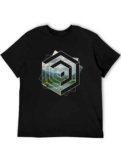 Optical Illusion Lake Graphic Black T-Shirt