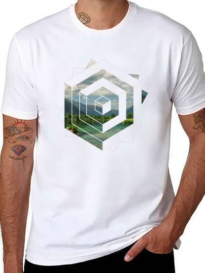 Optical Illusion Lake Graphic Black T-Shirt