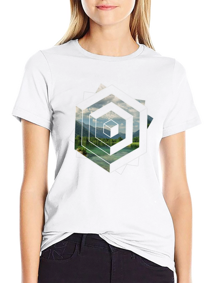 Optical Illusion Lake Graphic Black T-Shirt