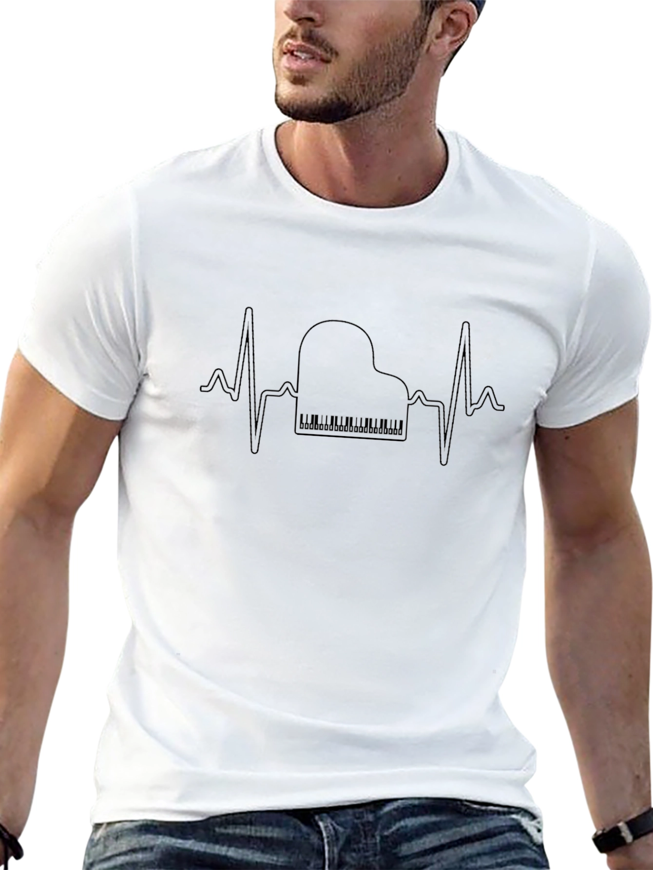 Piano Heartbeat Graphic Tee - Musicians Black T-Shirt