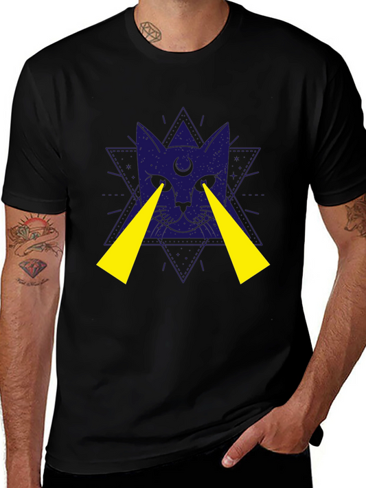 Mystic Cat Graphic Tee - Black Cotton T-Shirt