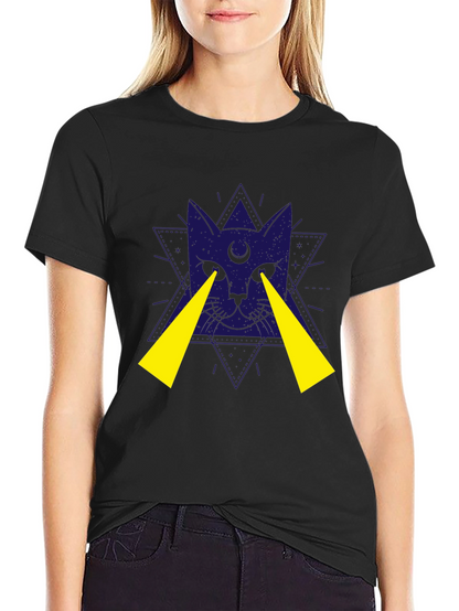 Mystic Cat Graphic Tee - Black Cotton T-Shirt