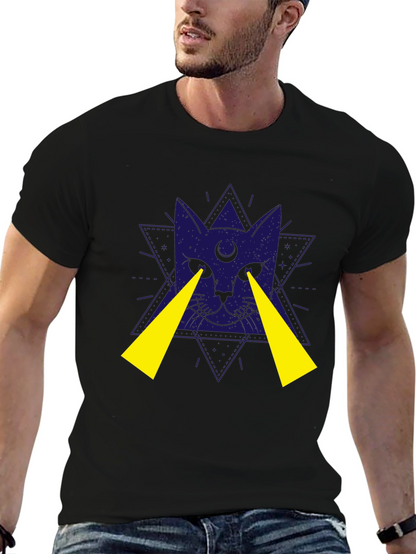 Mystic Cat Graphic Tee - Black Cotton T-Shirt