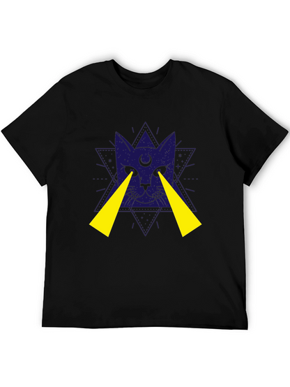 Mystic Cat Graphic Tee - Black Cotton T-Shirt