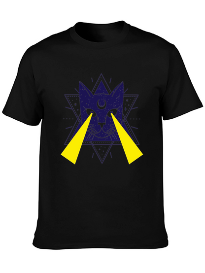 Mystic Cat Graphic Tee - Black Cotton T-Shirt