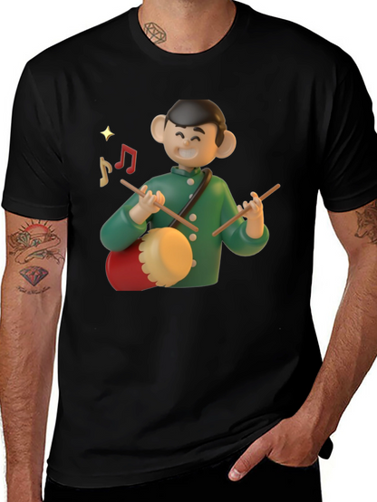 Cartoon Drummer Graphic T-Shirt