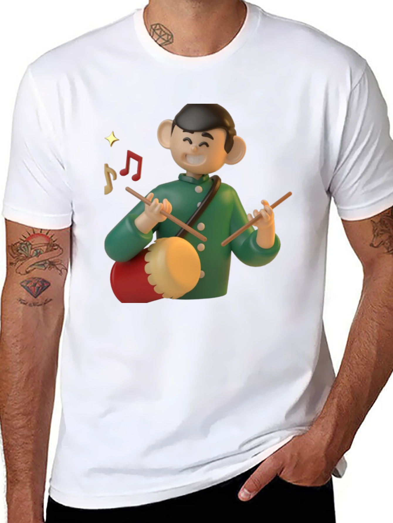 Cartoon Drummer Graphic T-Shirt
