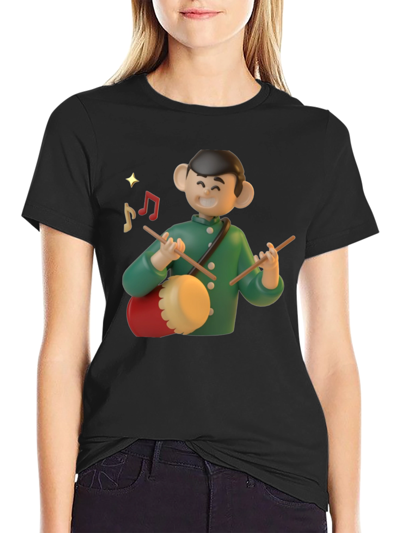 Cartoon Drummer Graphic T-Shirt
