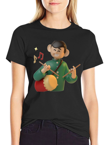 Cartoon Drummer Graphic T-Shirt