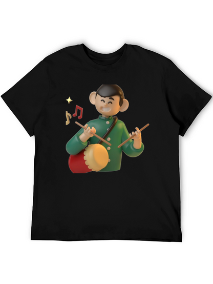 Cartoon Drummer Graphic T-Shirt
