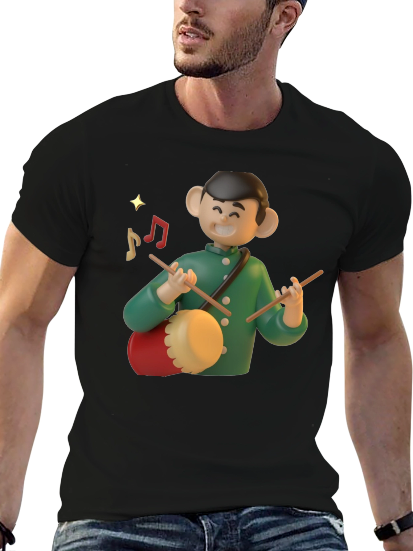 Cartoon Drummer Graphic T-Shirt