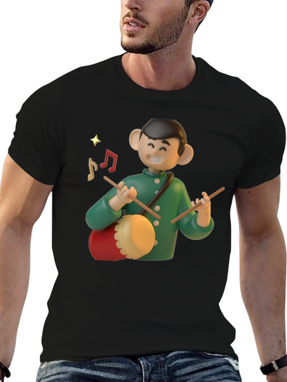 Cartoon Drummer Graphic T-Shirt