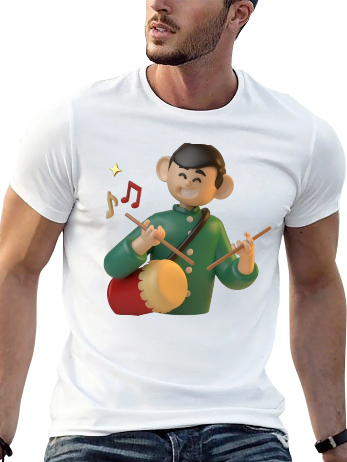 Cartoon Drummer Graphic T-Shirt