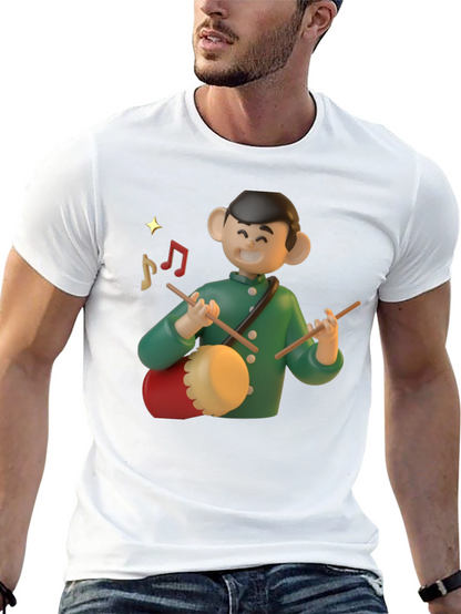 Cartoon Drummer Graphic T-Shirt