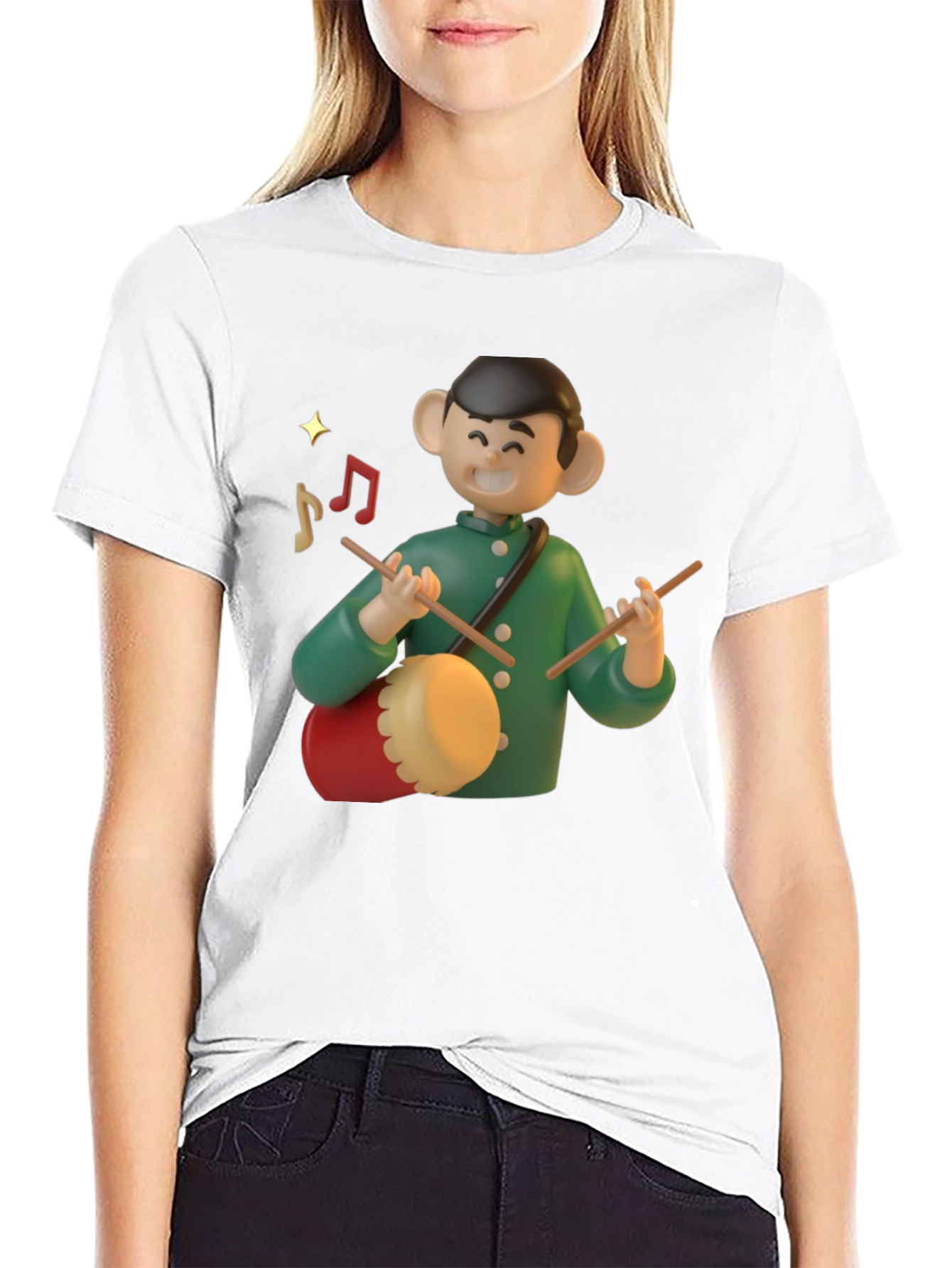 Cartoon Drummer Graphic T-Shirt