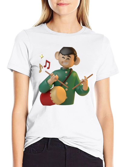 Cartoon Drummer Graphic T-Shirt