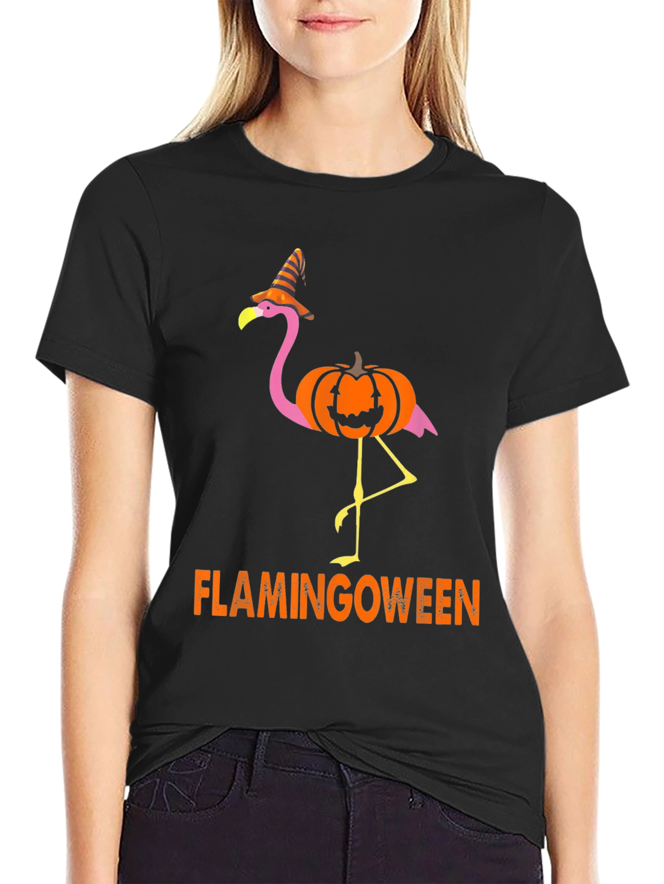 Flamingoween T-Shirt - Halloween Flamingo Pumpkin Witch Hat