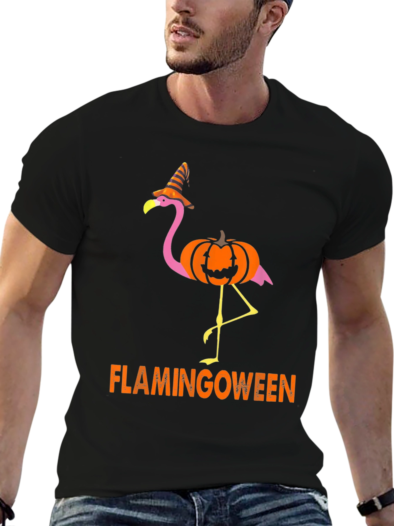 Flamingoween T-Shirt - Halloween Flamingo Pumpkin Witch Hat