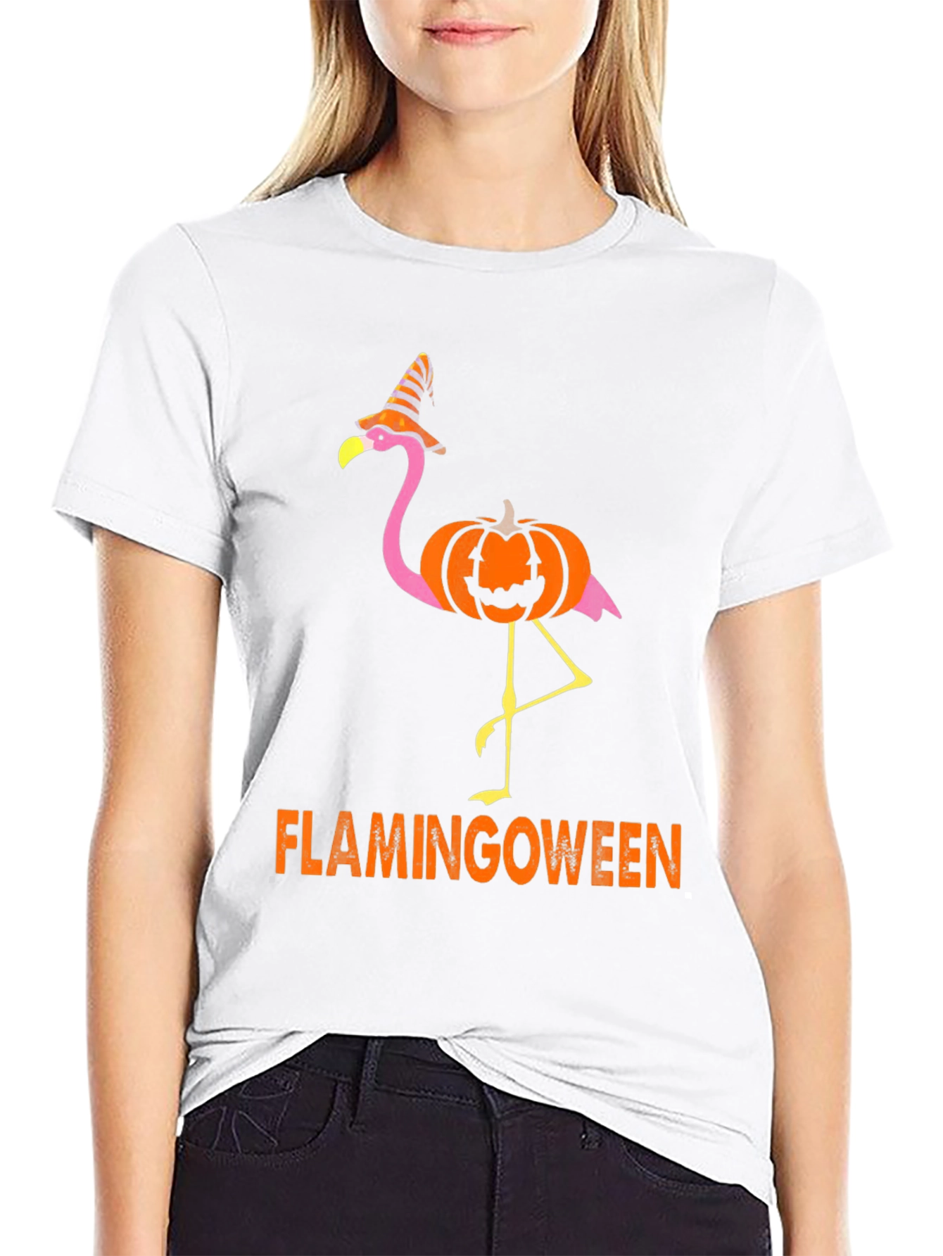 Flamingoween T-Shirt - Halloween Flamingo Pumpkin Witch Hat