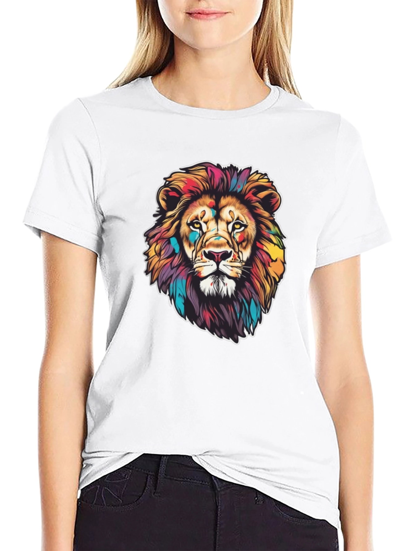 Vibrant Lion Graphic Black T-Shirt