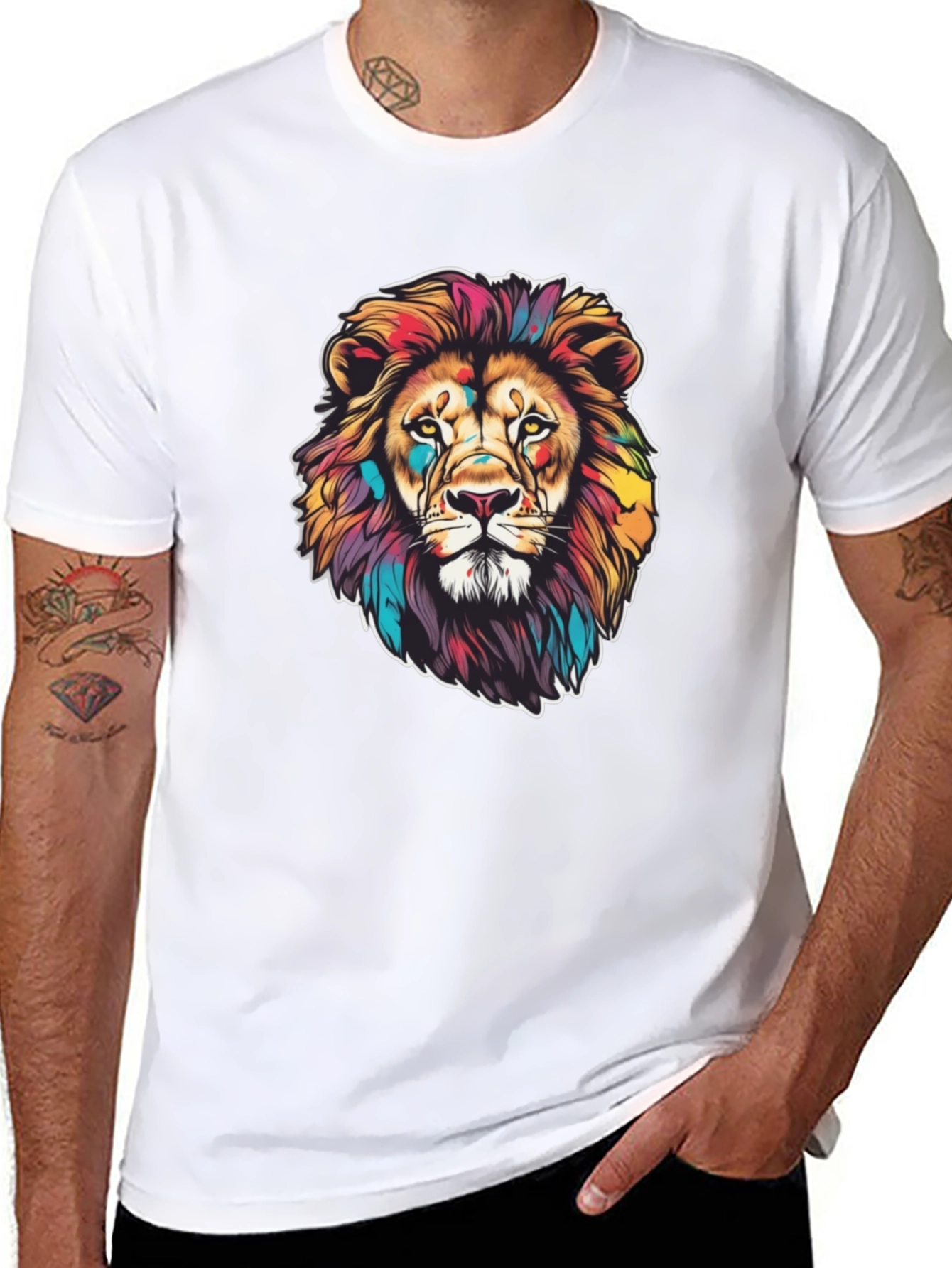 Vibrant Lion Graphic Black T-Shirt