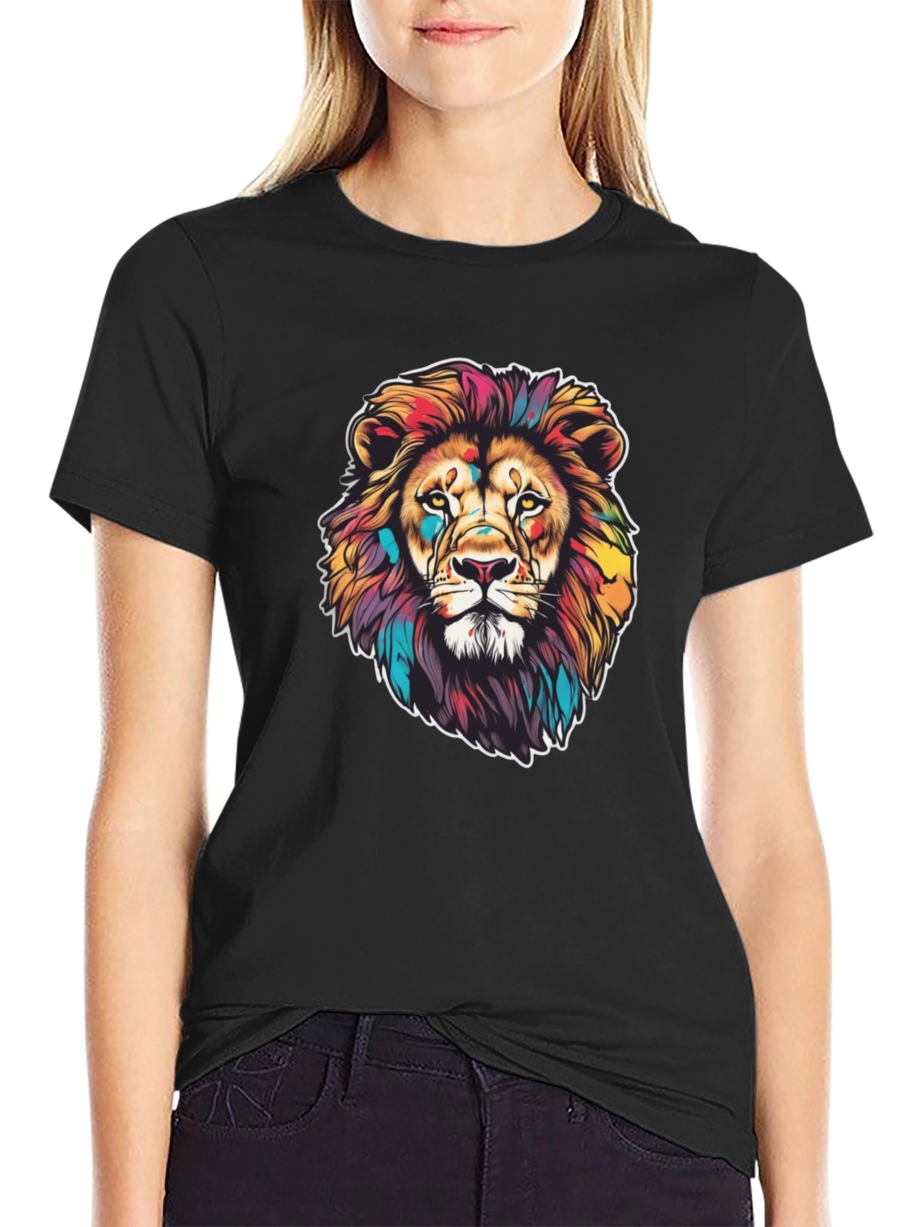 Vibrant Lion Graphic Black T-Shirt