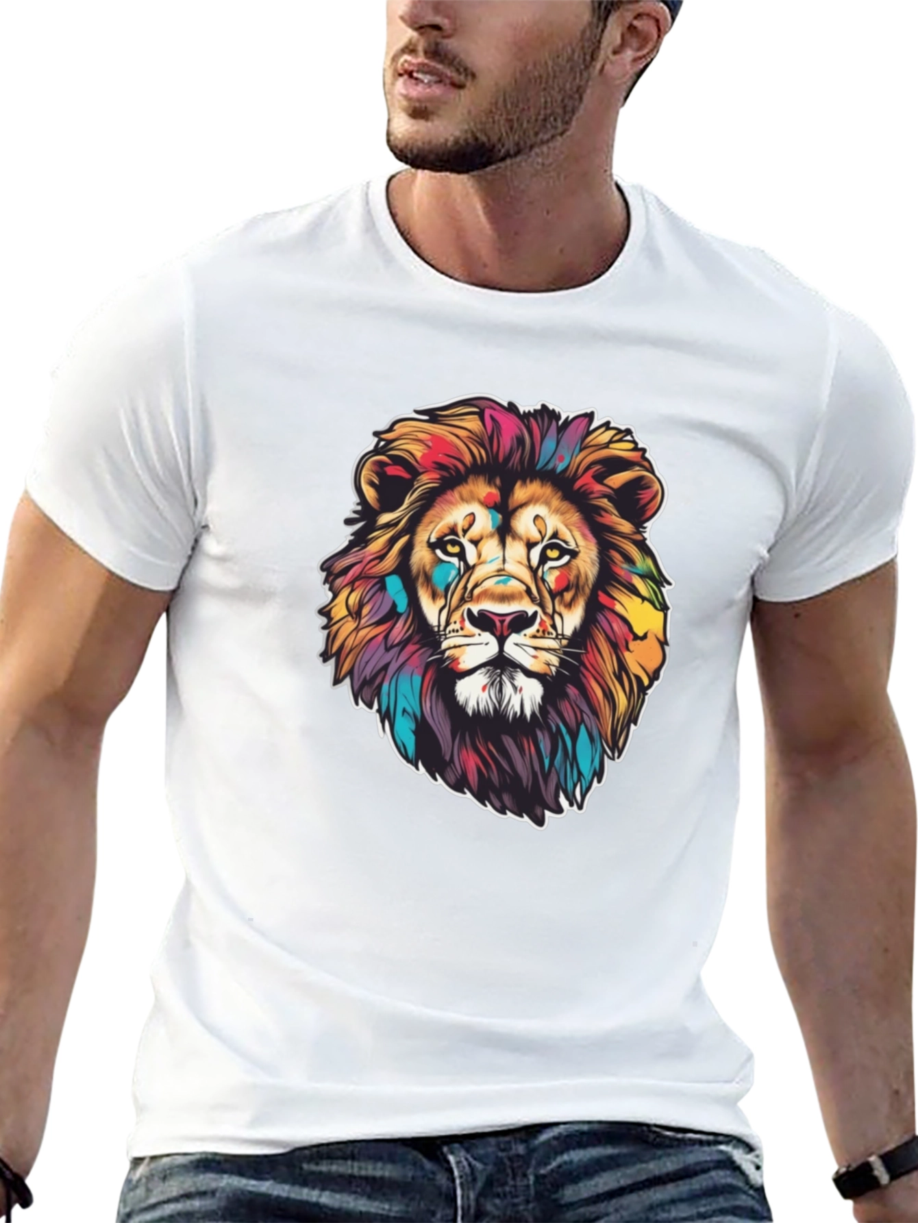 Vibrant Lion Graphic Black T-Shirt