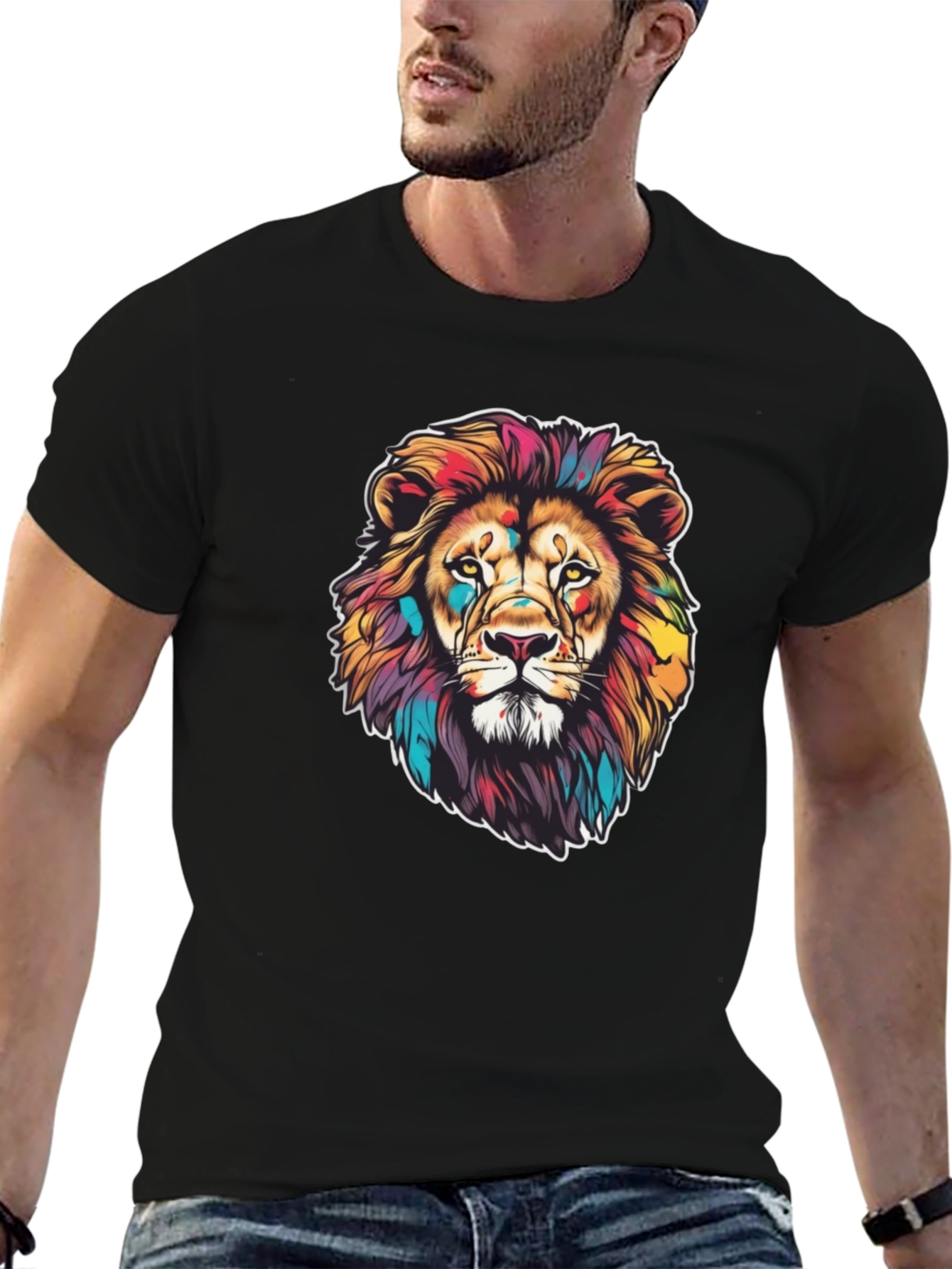 Vibrant Lion Graphic Black T-Shirt