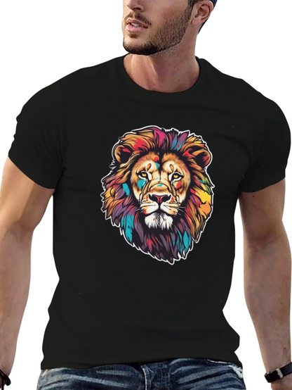 Vibrant Lion Graphic Black T-Shirt