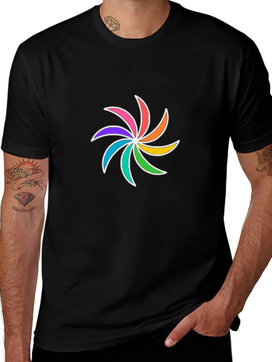 Colorful Pinwheel Graphic Black T-Shirt