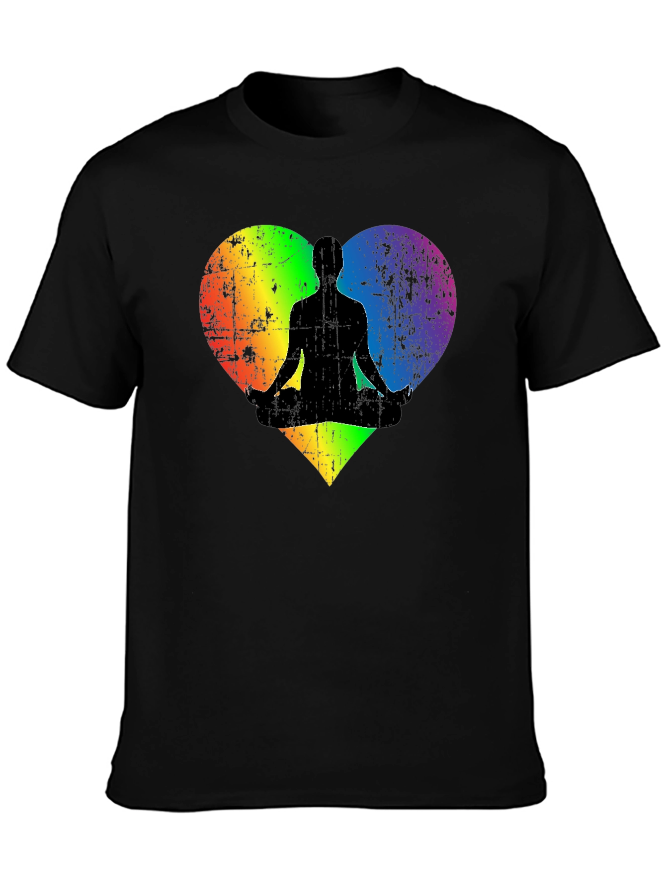 Rainbow Heart Yoga Pose Mens Black T-Shirt