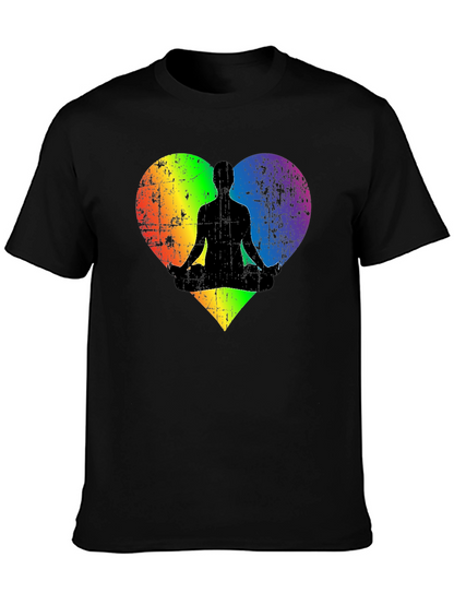 Rainbow Heart Yoga Pose Mens Black T-Shirt