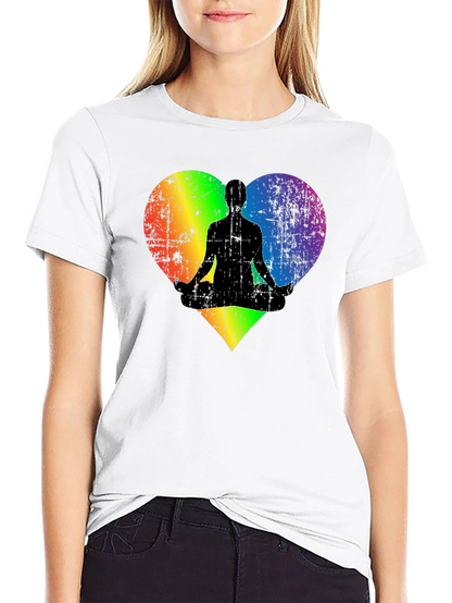 Rainbow Heart Yoga Pose Mens Black T-Shirt
