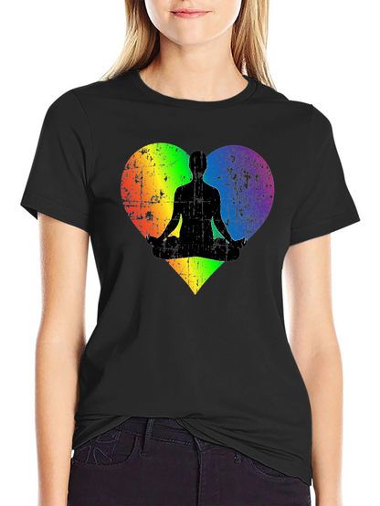 Rainbow Heart Yoga Pose Mens Black T-Shirt