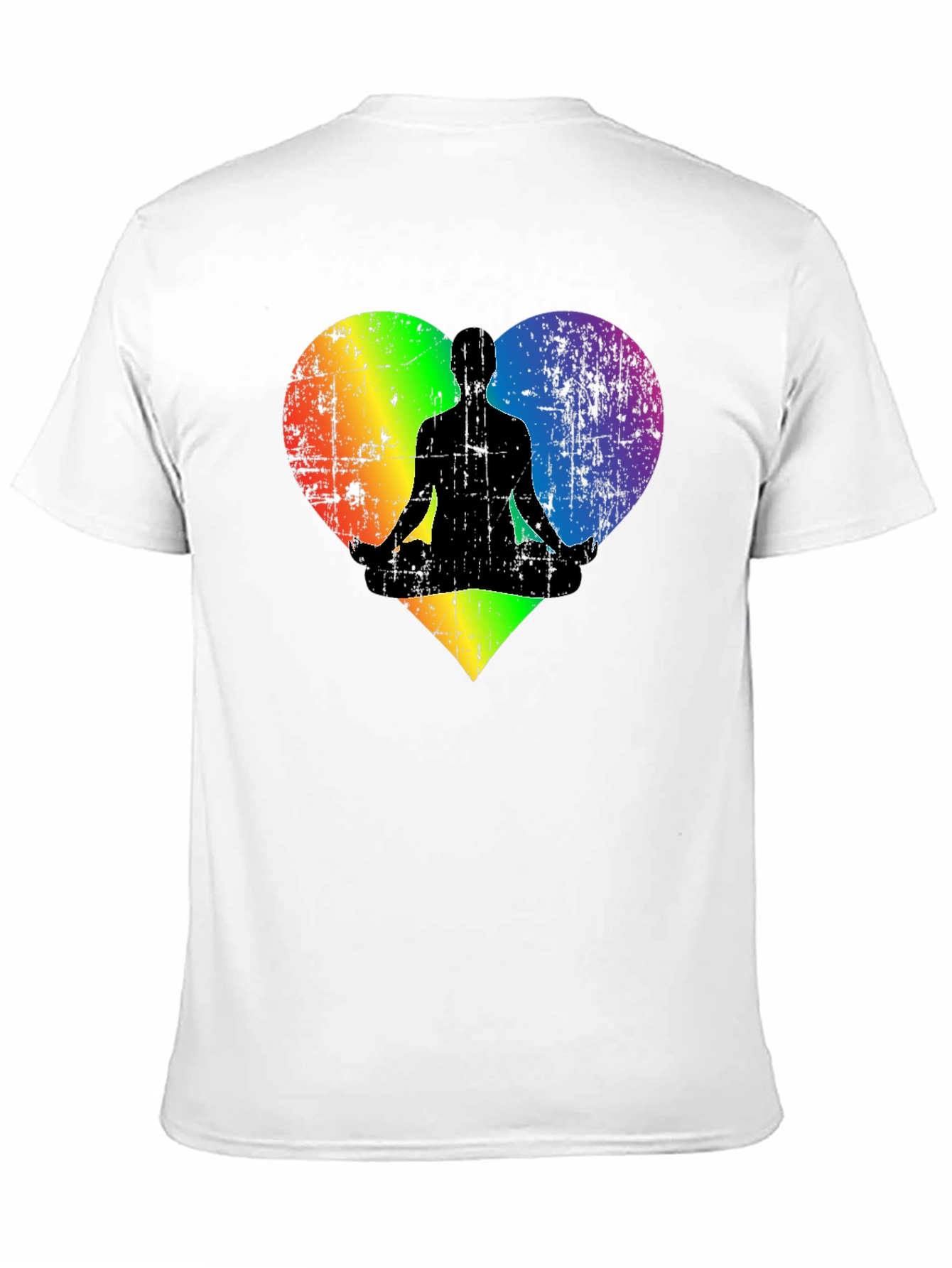 Rainbow Heart Yoga Pose Mens Black T-Shirt