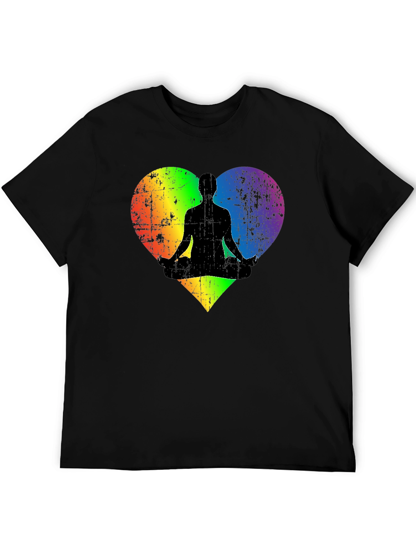 Rainbow Heart Yoga Pose Mens Black T-Shirt