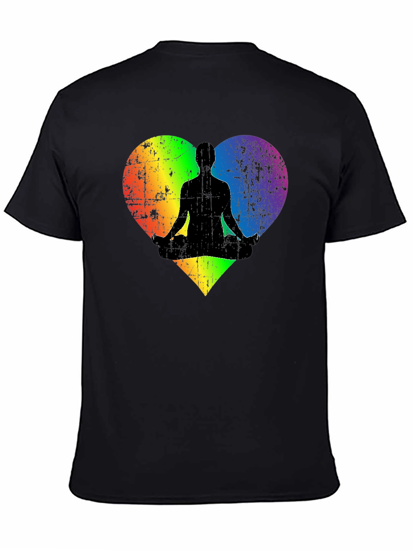 Rainbow Heart Yoga Pose Mens Black T-Shirt